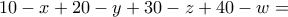 \displaystyle{10-x+20-y+30-z+40-w=}