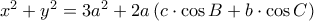 {x^2} + {y^2} = 3{a^2} + 2a\left( {c \cdot \cos B + b \cdot \cos C} \right)