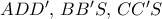 ADD',\, BB'S,\, CC'S