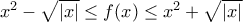 x^2-\sqrt{|x|}\le f(x)\le x^2+\sqrt{|x|} x^2-\sqrt{|x|}\le f(x)\le x^2+\sqrt{|x|}