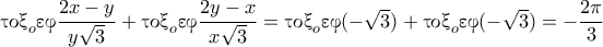\textnormal{\gr &tau;&omicron;&xi;}_o\textnormal{\gr &epsilon;&phi;}\dfrac{2x-y}{y\sqrt{3}}+\textnormal{\gr &tau;&omicron;&xi;}_o\textnormal{\gr &epsilon;&phi;}\dfrac{2y-x}{x\sqrt{3}}=\textnormal{\gr &tau;&omicron;&xi;}_o\textnormal{\gr &epsilon;&phi;}(-\sqrt{3})+\textnormal{\gr &tau;&omicron;&xi;}_o\textnormal{\gr &epsilon;&phi;}(-\sqrt{3})=-\dfrac{2\pi}{3}