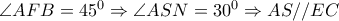 \angle AFB=45^0 \Rightarrow  \angle ASN=30^0 \Rightarrow AS//EC