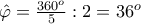 \hat \varphi  = \frac{{360^o }}{5}:2 = 36^o
