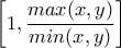 \left [ 1, \dfrac{max(x,y)}{min(x,y)} \right ]
