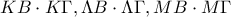\displaystyle{KB\cdot K\Gamma , \Lambda B\cdot  \Lambda \Gamma,\displaystyle{MB\cdot  M\Gamma}