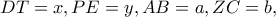 DT=x,PE=y,AB=a,ZC=b, DT=x,PE=y,AB=a,ZC=b,