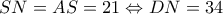SN=AS=21\Leftrightarrow DN=34