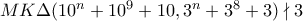 MK \Delta(10^n+10^9+10,3^n+3^8+3) \nmid 3