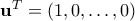 \mathbf{u}^T = (1,0,\ldots,0)
