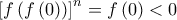 \displaystyle{{\left[ {f\left( {f\left( 0 \right)} \right)} \right]^n} = f\left( 0 \right) < 0}