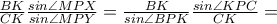 \frac{BK}{CK} \frac{sin \angle MPX}{sin \angle MPY}= \frac{BK}{sin \angle BPK} \frac{sin \angle KPC}{CK}=
