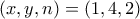 (x,y,n)=(1,4,2)