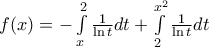 f(x)=-\int\limits_{x}^{2}{\frac{1}{\ln t}dt}+\int\limits_{2}^{{{x}^{2}}}{\frac{1}{\ln t}dt}