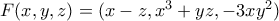 F(x,y,z)=(x-z, x^3+yz, -3xy^2)