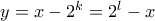 y=x-2^k=2^l-x
