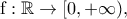 \displaystyle{\rm f:\mathbb{R}\to [0,+\infty ),}