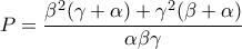 \displaystyle P=\frac{\beta^2(\gamma+\alpha)+\gamma^2(\beta+\alpha)}{\alpha\beta\gamma}