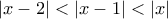 \displaystyle{\left| {x - 2} \right| < \left| {x - 1} \right| < \left| x \right|}
