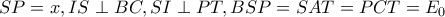 SP=x,IS\perp BC,SI\perp PT,BSP=SAT=PCT=E_{0} SP=x,IS\perp BC,SI\perp PT,BSP=SAT=PCT=E_{0}