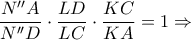 \displaystyle \frac{N''A}{N''D}\cdot \frac{LD}{LC}\cdot \frac{KC}{KA} = 1\Rightarrow