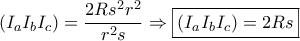 \displaystyle{\left( {{I_a}{I_b}{I_c}} \right) = \frac{{2R{s^2}{r^2}}}{{{r^2}s}} \Rightarrow \boxed{\left( {{I_a}{I_b}{I_c}} \right) = 2Rs}}