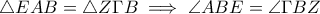 \displaystyle{ \triangle EAB = \triangle Z\Gamma B \implies \angle ABE = \angle \Gamma BZ }