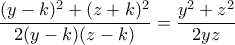 \dfrac{(y-k)^2+(z+k)^2}{2(y-k)(z-k)}=\dfrac{y^2+z^2}{2yz} 