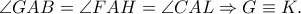 \angle GAB = \angle FAH = \angle CAL \Rightarrow G \equiv K. \angle GAB = \angle FAH = \angle CAL \Rightarrow G \equiv K.
