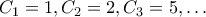 C_1 = 1, C_2=2,C_3=5,\ldots