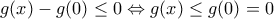 g(x)-g(0)\le 0\Leftrightarrow g(x)\le g(0)=0 g(x)-g(0)\le 0\Leftrightarrow g(x)\le g(0)=0