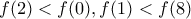 f(2) < f(0),f(1)<f(8)