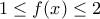 1 \leq f(x) \leq 2