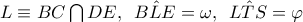 L\equiv BC\bigcap{DE},\,\,\, \hat{BLE}=\omega ,\,\,\,\hat{LTS}=\varphi