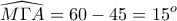 \displaystyle{\widehat{M\Gamma A}=60-45=15^{o}}