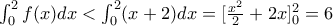 \int _0^2f(x)dx<\int _0^2(x+2)dx=[\frac{x^2}{2}+2x]_0^2=6