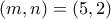 \displaystyle{(m,n)=(5,2) }