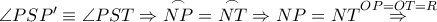 \angle PS{P}'\equiv \angle PST\Rightarrow \overset\frown{NP}=\overset\frown{NT}\Rightarrow NP=NT\overset{OP=OT=R}{\mathop{\Rightarrow }}\,
