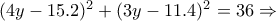 (4y-15.2)^2+(3y-11.4)^2=36\Rightarrow