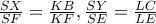 \frac{SX}{SF}=\frac{KB}{KF},\frac{SY}{SE}=\frac{LC}{LE}