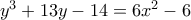 y^3+13y-14=6x^2-6