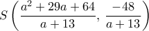 \displaystyle{ S \left (\dfrac {a^2+29a+64}{a+13} , \, \dfrac {-48}{a+13} \right) }