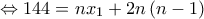 \displaystyle{ \Leftrightarrow 144 = nx_1  + 2n\left( {n - 1} \right)}