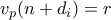 v_p(n+d_i) = r