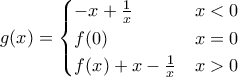 \displaystyle  g(x) = \begin{cases} -x+\frac{1}{x} & x < 0 \\ 
 f(0) & x=0 \\ 
 f(x) + x - \frac{1}{x} & x > 0 
\end{cases}