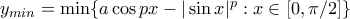 y_{min} = \min \{ a \cos px - | \sin x| ^p : x \in [0, \pi/2] \}