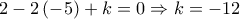 2 - 2\left( { - 5} \right) + k = 0 \Rightarrow k =  - 12
