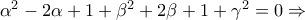 \alpha ^{2}-2\alpha +1+\beta ^{2}+2\beta +1+\gamma ^{2}=0\Rightarrow