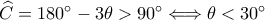 \widehat{C}=180^\circ-3\theta > 90^\circ\Longleftrightarrow \theta < 30^\circ