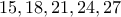 15, 18, 21, 24, 27
