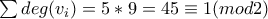 \sum deg(v_i)=5*9=45 \equiv 1 (mod2)